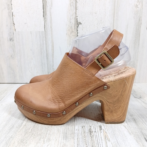Kork-Ease Shoes - New Kork Ease Darby Brown Leather Studded Slingback Block Heel Clogs #1357